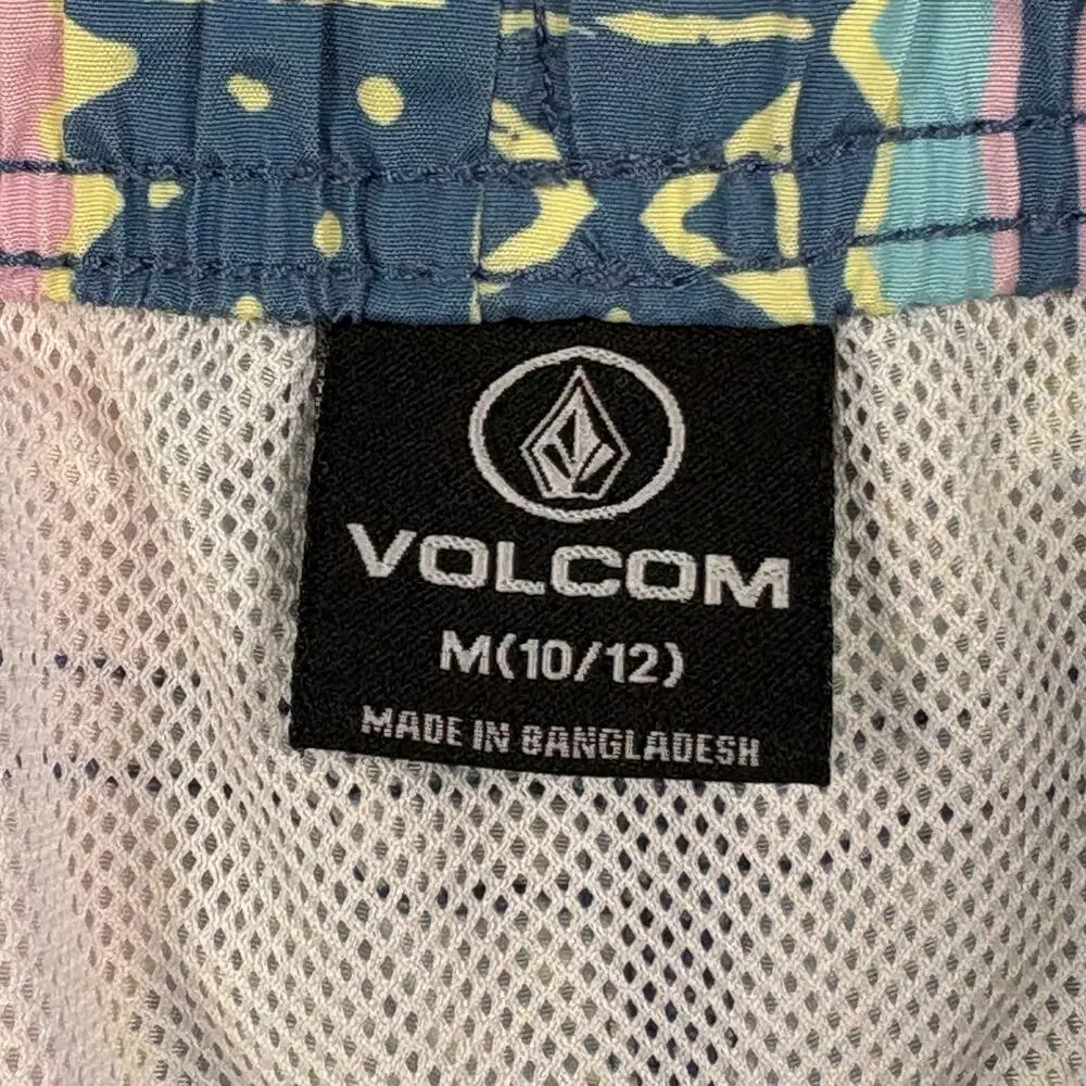 Volcom Swim Trunks Boys M (10-12) Teal Pink Board Shorts Vacation Beach Pool